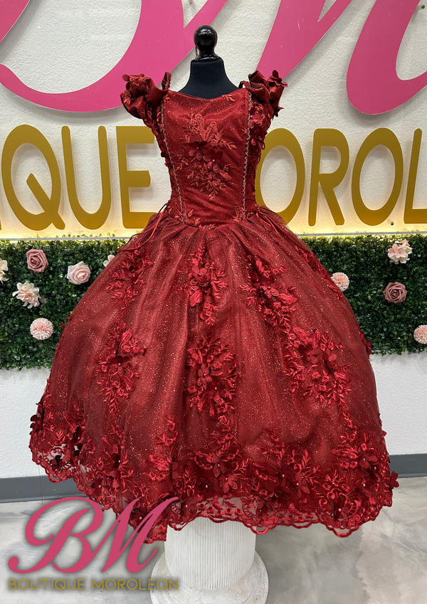 Mini Burgandy Dress — girls quinceañera dress at Boutique Moroleón Sacramento