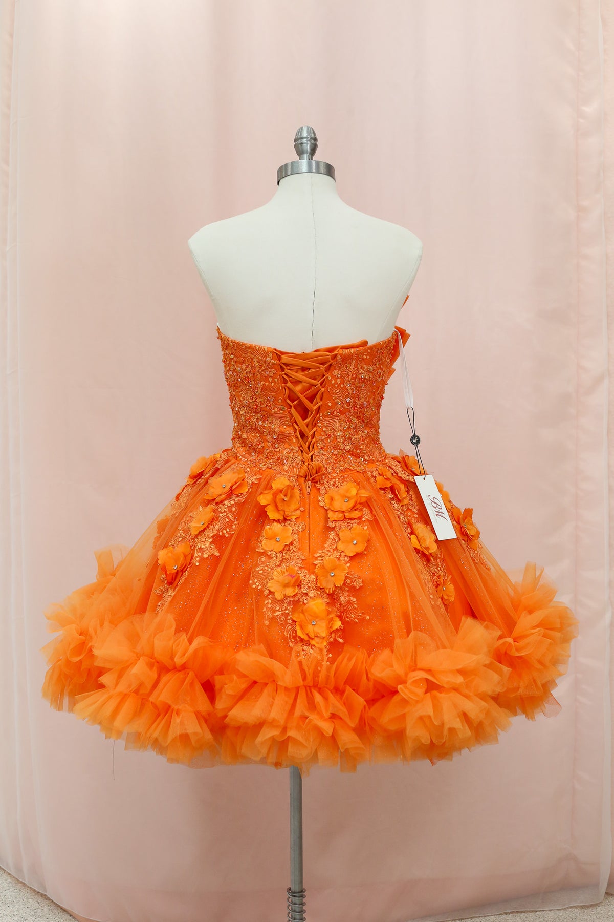 BM1-03 Orange Ruffled Floral Corset Baile Sorpresa Dress