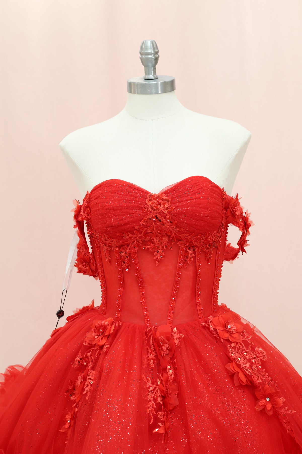 BM1-01 Red Off-Shoulder Floral Corset Baile Sorpresa Dress