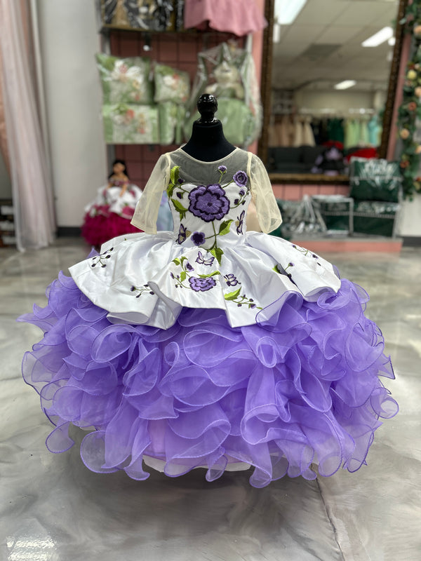 Mini Charro Lilac Flower Dress — girls quinceañera dress at Boutique Moroleón Sacramento