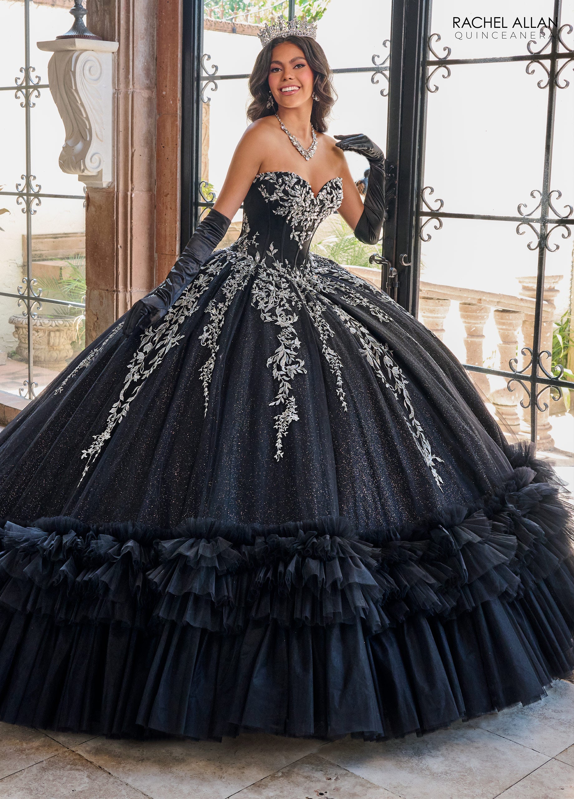 la popular quinceanera dresses Floral Applique Off Shoulder Quinceanera Dress by LA Glitter 24054 6 / Ballet Pink/Taupe