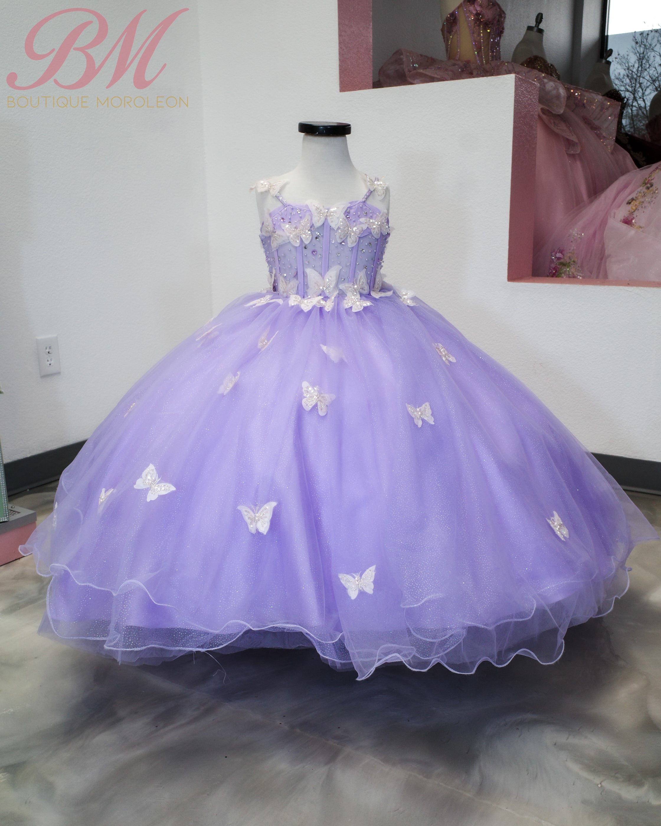 Mini Quinceañera Dress in Lilac with Butterfly Details Mini Quinceañera Dress in Lilac with Butterfly Details