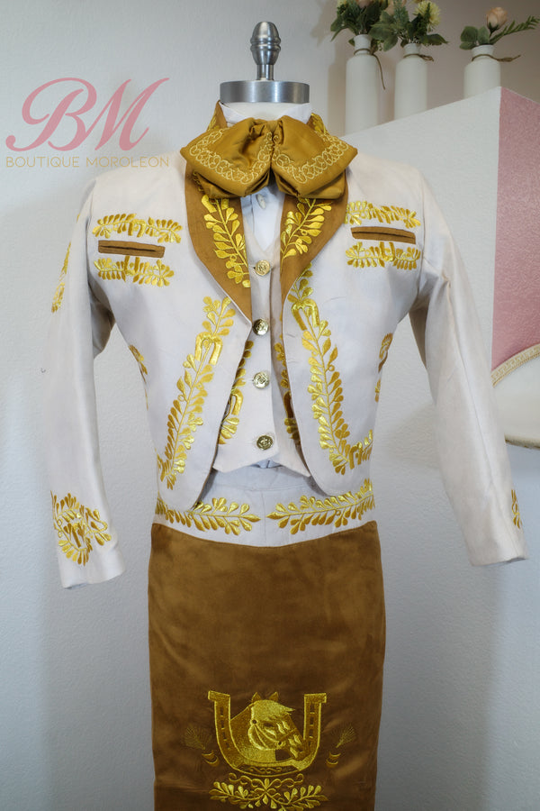 Ivory Charro Suit for Women with Tan Skirt — Charro suit Sacramento CA — Boutique Moroleon