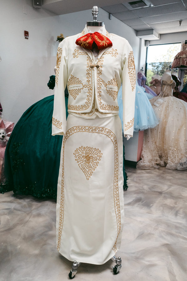 Womens Traje De Charro Cream/Gold — Charro suit Sacramento CA — Boutique Moroleon