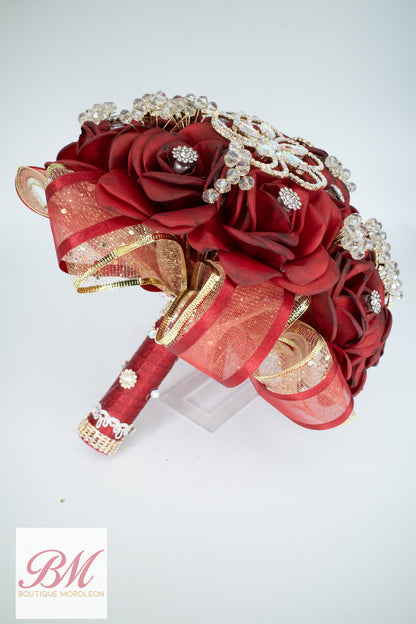 Quinceañera Ramo Burgundy/Silver
