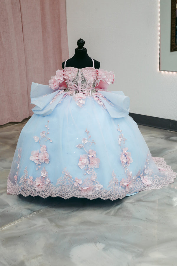 Powder Blue Blossom Mini Quinceañera Gown — girls quinceañera dress at Boutique Moroleón Sacramento