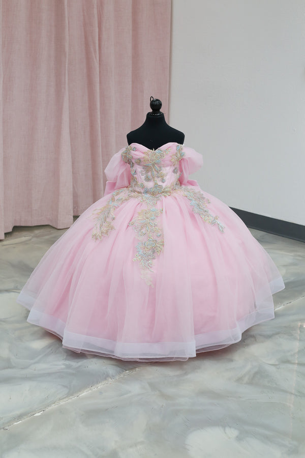 Blush Petal Mini Quinceañera Gown — girls quinceañera dress at Boutique Moroleón Sacramento