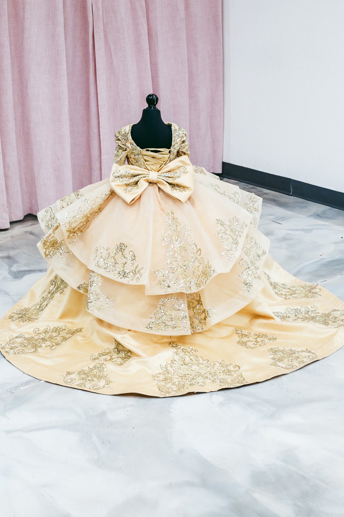 Golden Elegance Mini Quinceañera Gown