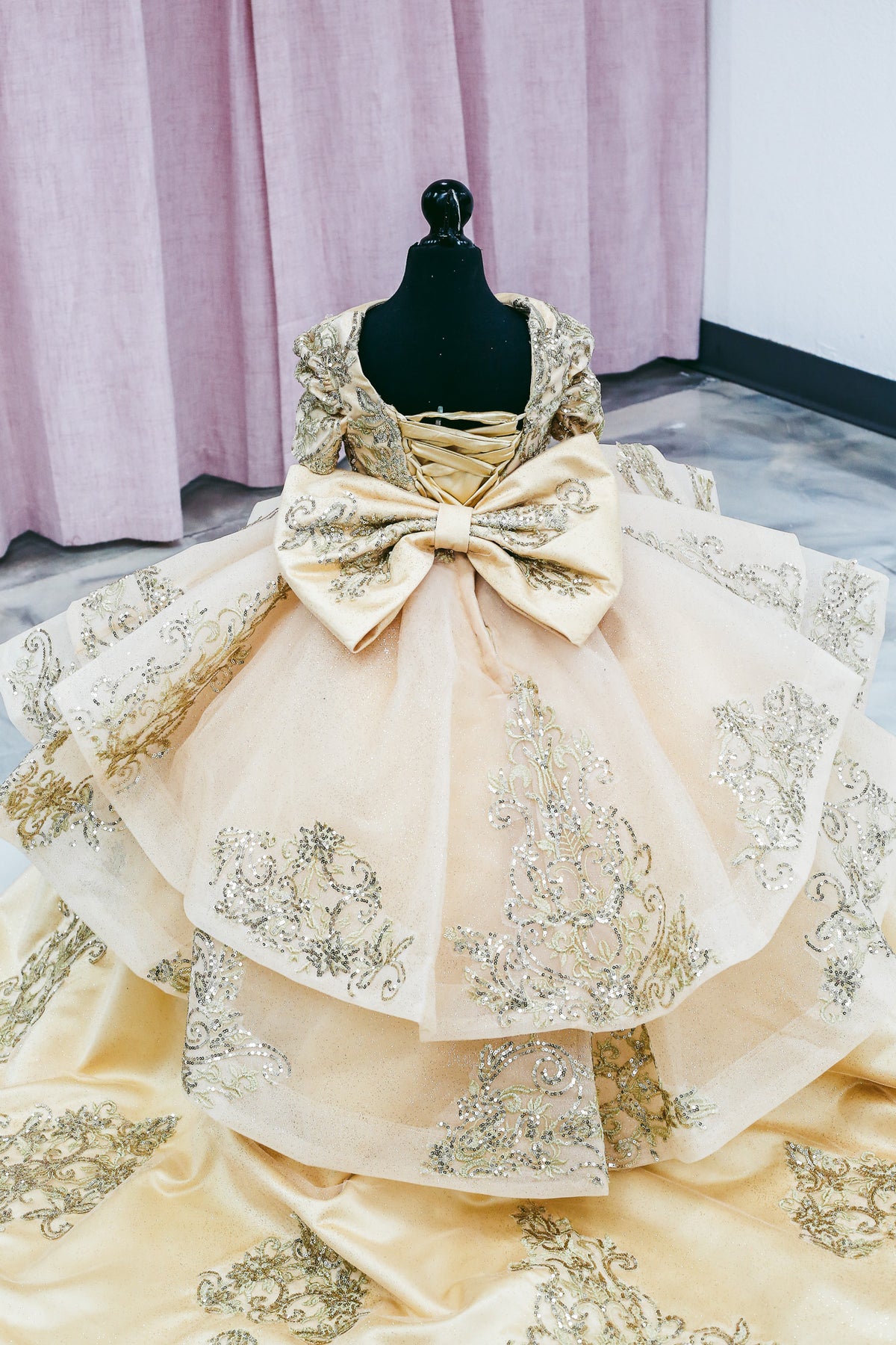 Golden Elegance Mini Quinceañera Gown