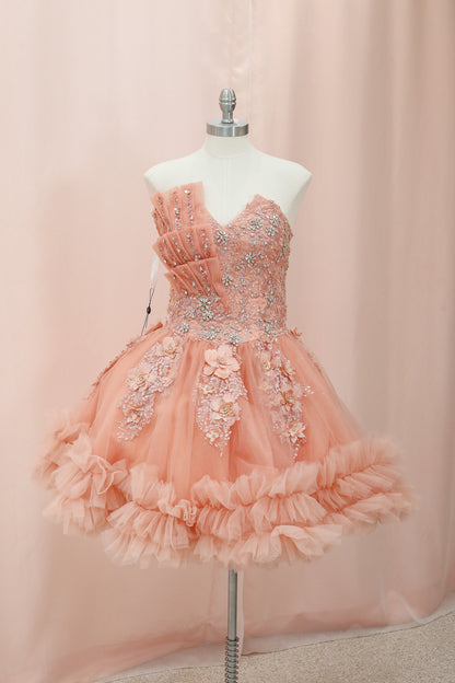 BM1-03 Peach Ruffled Floral Corset Baile Sorpresa Dress
