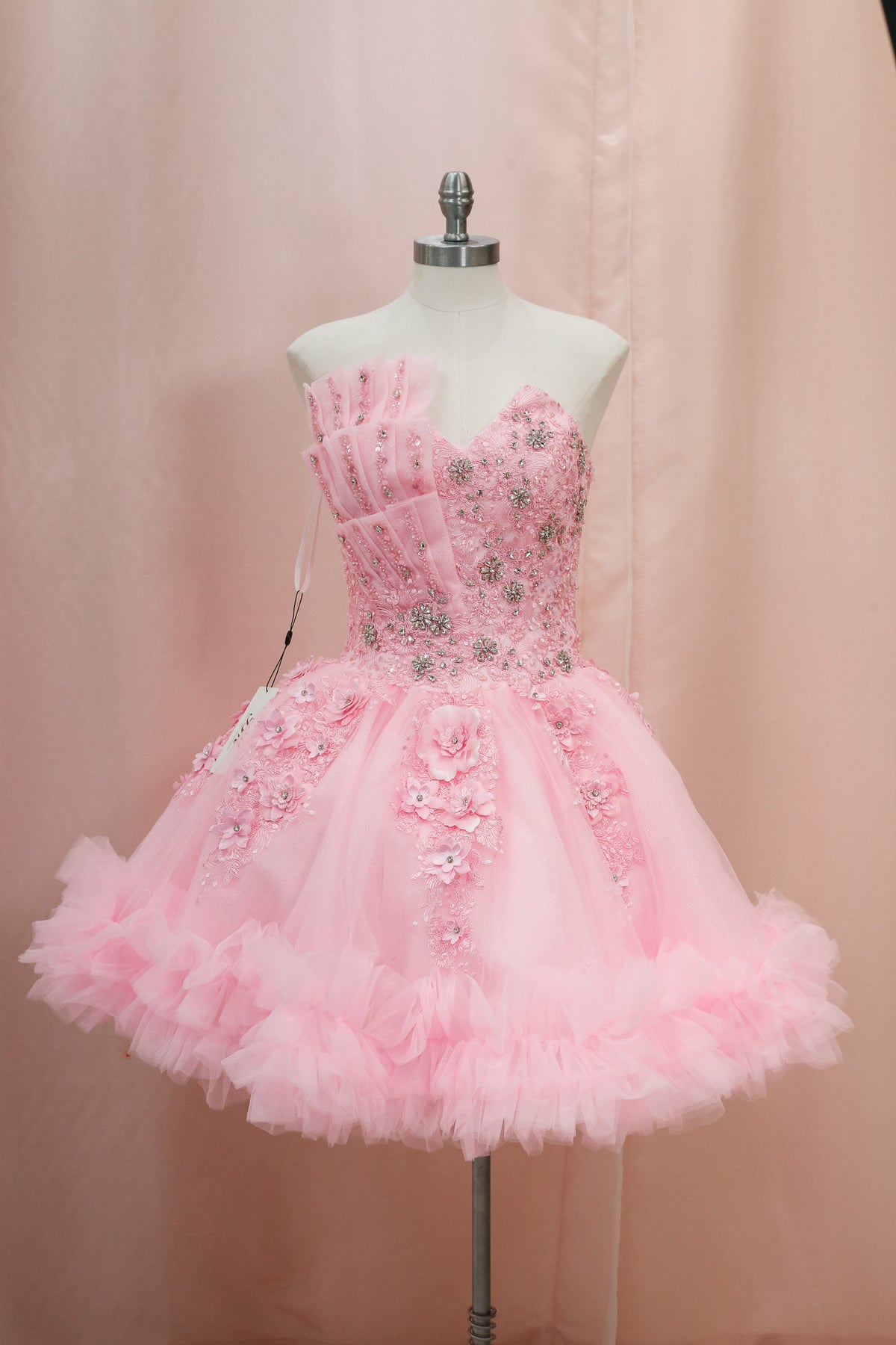 BM1-03 Pink Ruffled Floral Corset Baile Sorpresa Dress