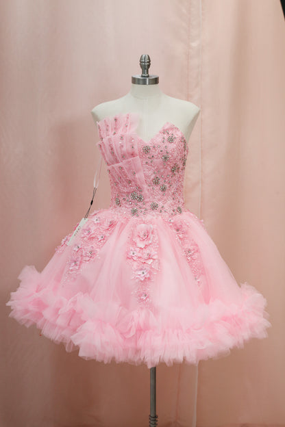BM1-03 Pink Ruffled Floral Corset Baile Sorpresa Dress