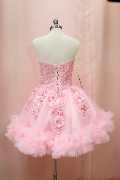 BM1-03 Pink Ruffled Floral Corset Baile Sorpresa Dress