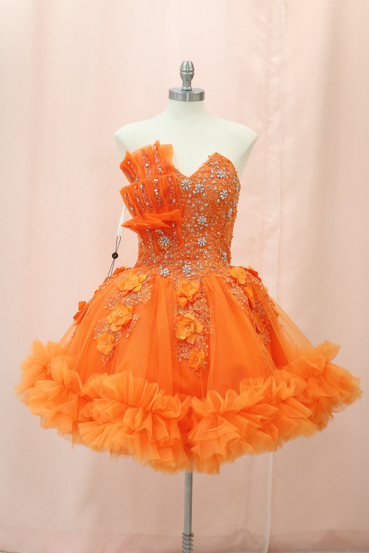 BM1-03 Orange Ruffled Floral Corset Baile Sorpresa Dress