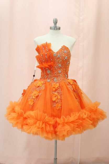BM1-03 Orange Ruffled Floral Corset Baile Sorpresa Dress