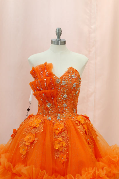 BM1-03 Orange Ruffled Floral Corset Baile Sorpresa Dress