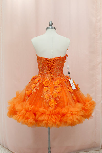 BM1-03 Orange Ruffled Floral Corset Baile Sorpresa Dress