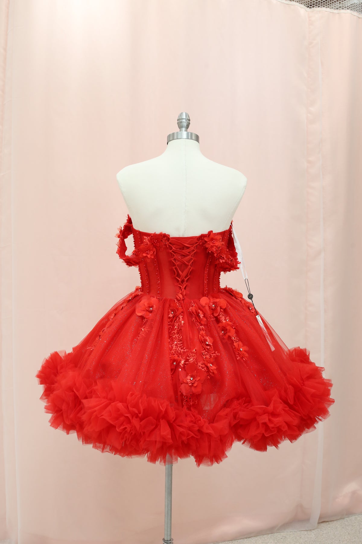 BM1-01 Red Off-Shoulder Floral Corset Baile Sorpresa Dress