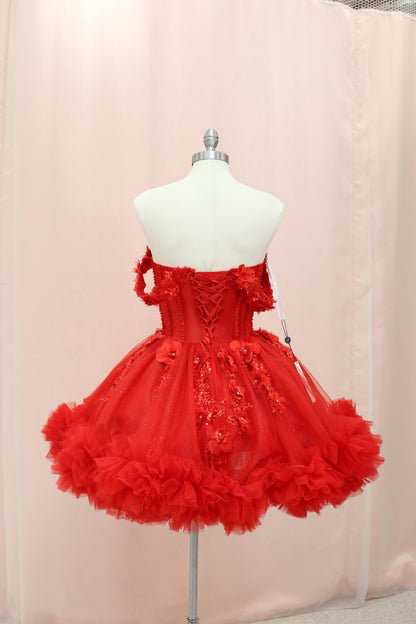 BM1-01 Red Off-Shoulder Floral Corset Baile Sorpresa Dress