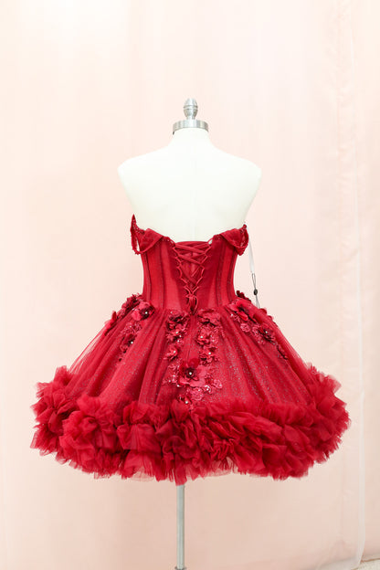 BM1-01 Red Floral Corset Baile Sorpresa Dress