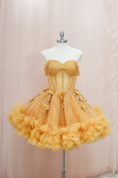 BM1-01 Gold Floral Corset Baile Sorpresa Dress