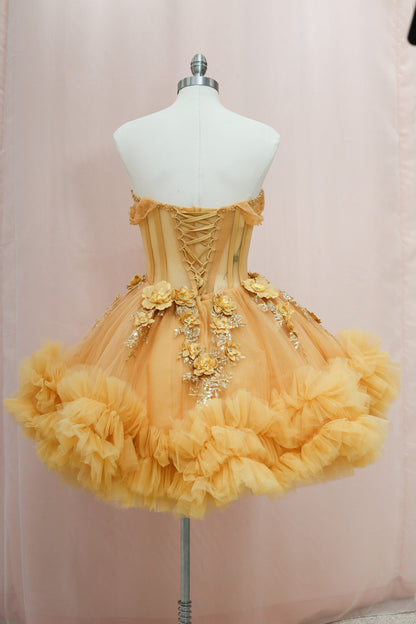 BM1-01 Gold Floral Corset Baile Sorpresa Dress