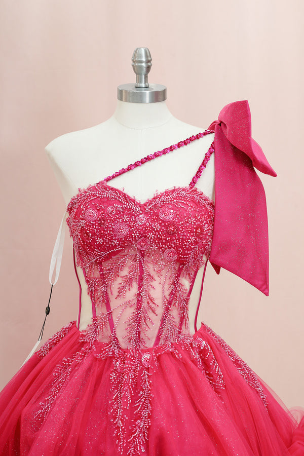 BM1-02 Fuchsia Sparkle Baile Sorpresa Dress — alternate view — Boutique Moroleon Sacramento