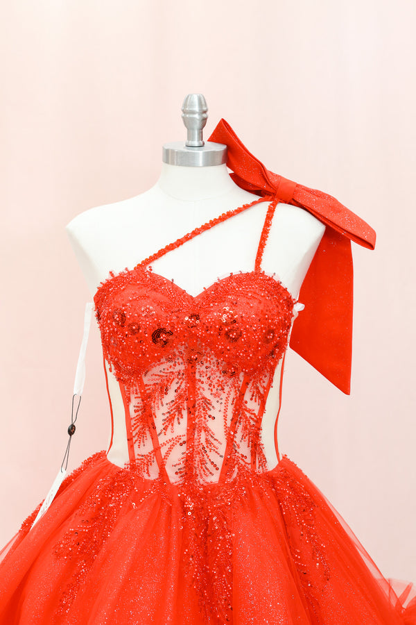 BM1-02 Scarlet Sparkle Corset Baile Sorpresa Dress — alternate view — Boutique Moroleon Sacramento