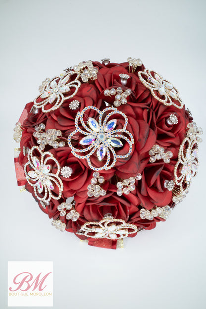 Classic Quinceañera Ramo Burgandy/Silver