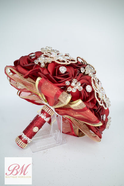 Classic Quinceañera Ramo Burgandy/Silver