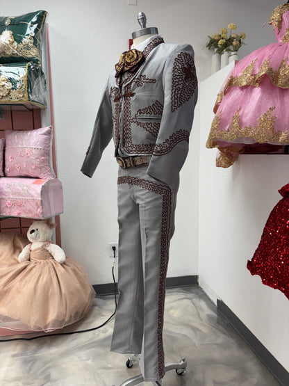 Traje Charro Gris/Burgandy Economico