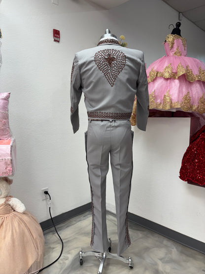 Traje Charro Gris/Burgandy Economico
