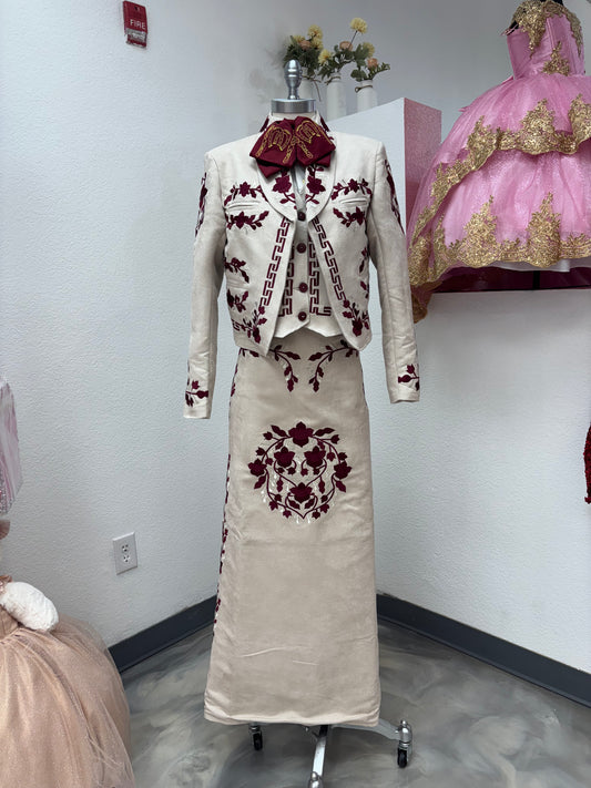 Traje Charro Cafecito/Burgandy Mujer