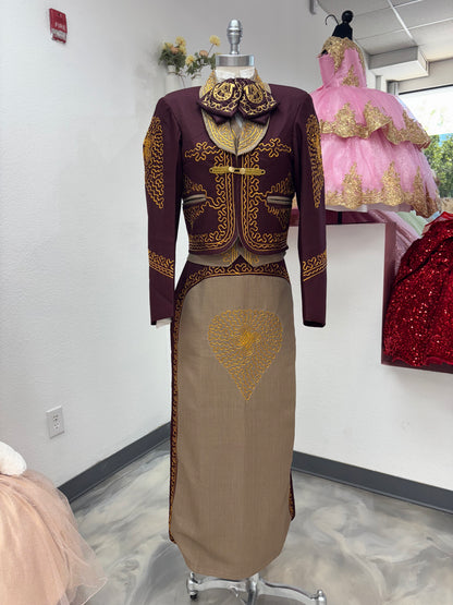 Traje Charro Burgandy/Cafe Mujer Economico
