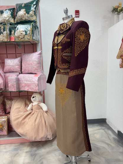 Traje Charro Burgandy/Cafe Mujer Economico