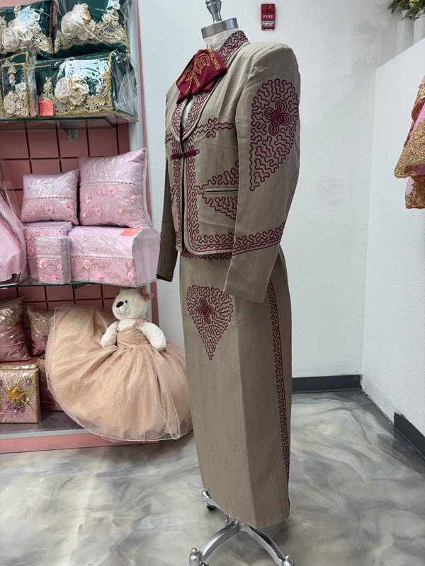 Traje Charro Cafecito/Burgandy Mujer Economico — alternate view — Boutique Moroleon Sacramento