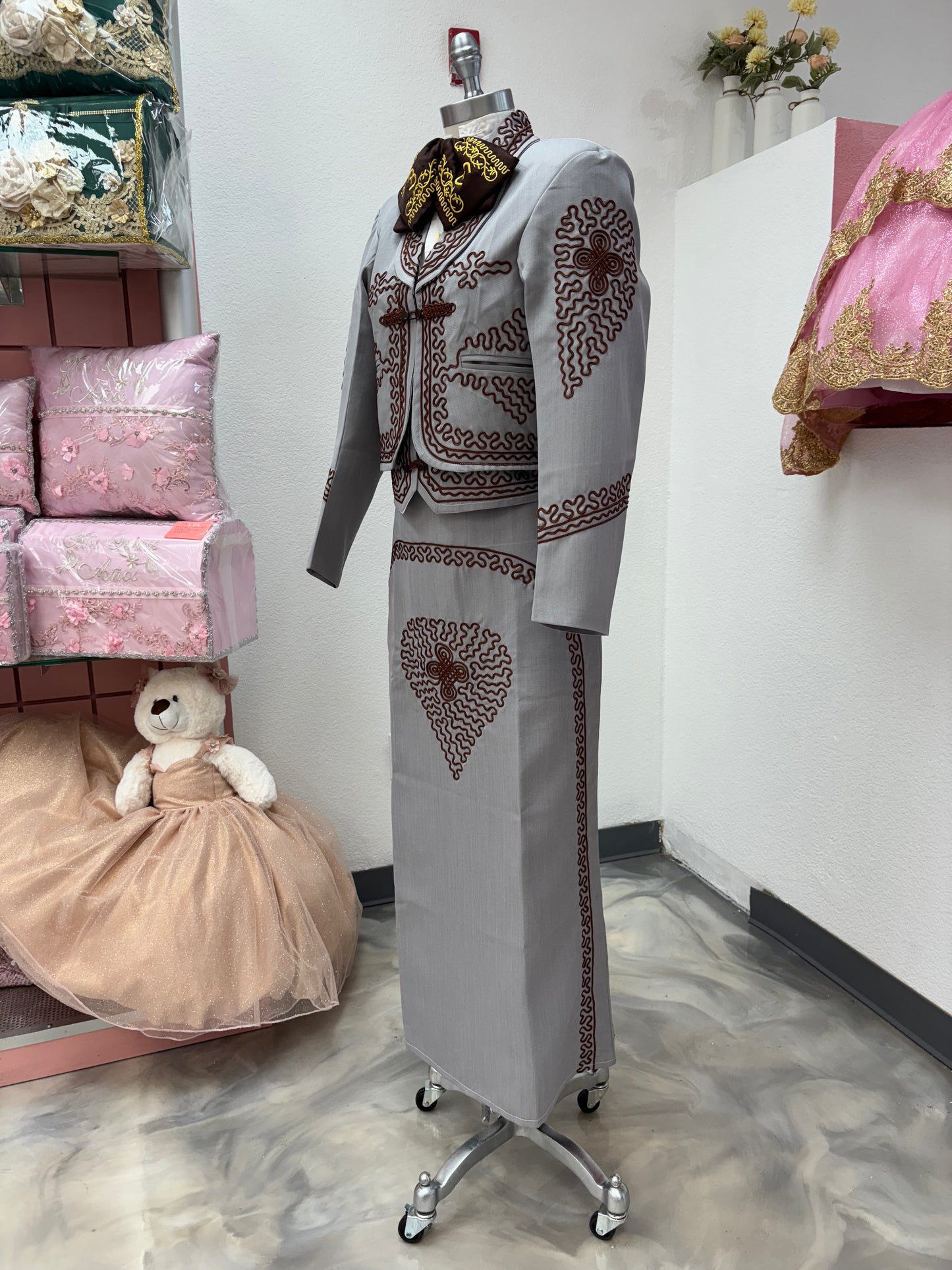 Traje Charro Gris/Burgandy Mujer