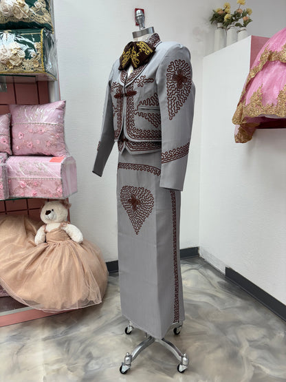 Traje Charro Gris/Burgandy Mujer