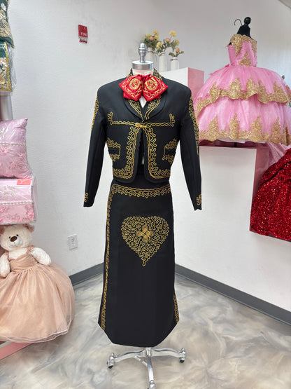 Traje Charro Negro/Oro Mujer Economico
