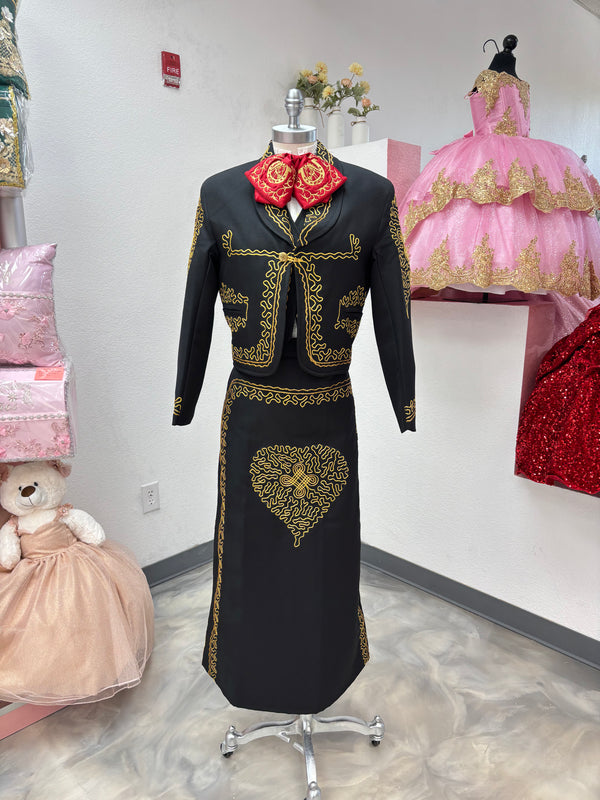 Traje Charro Negro/Oro Mujer Economico — alternate view — Boutique Moroleon Sacramento