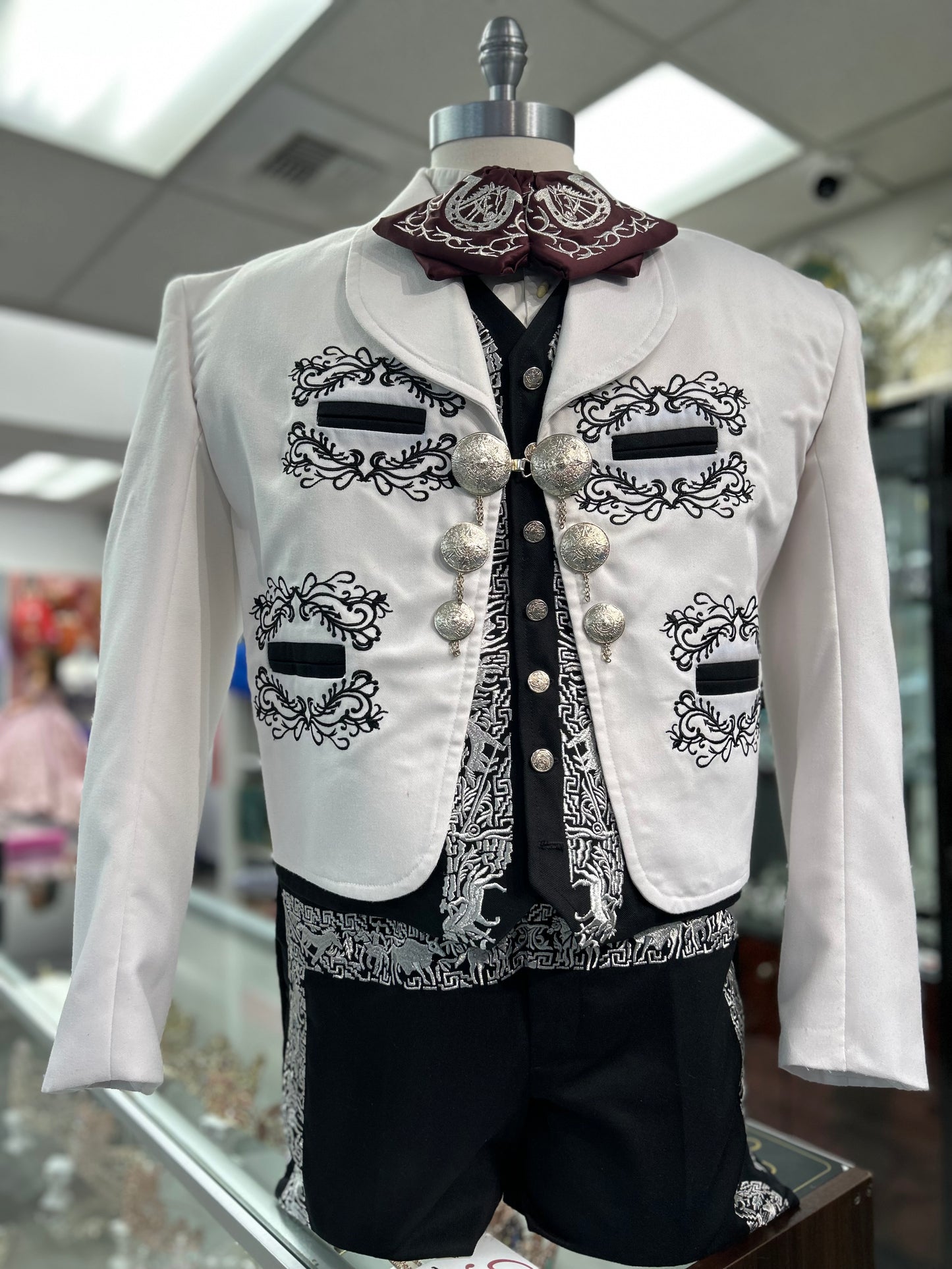 Charro Suit White W/ Black Embroidery