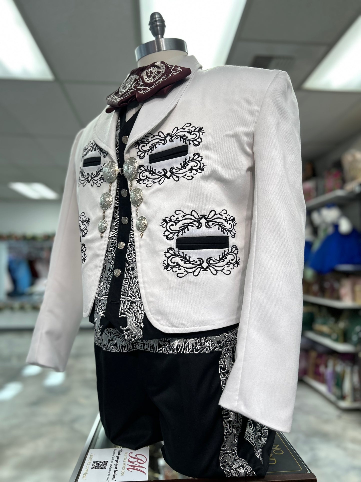 Charro Suit White W/ Black Embroidery