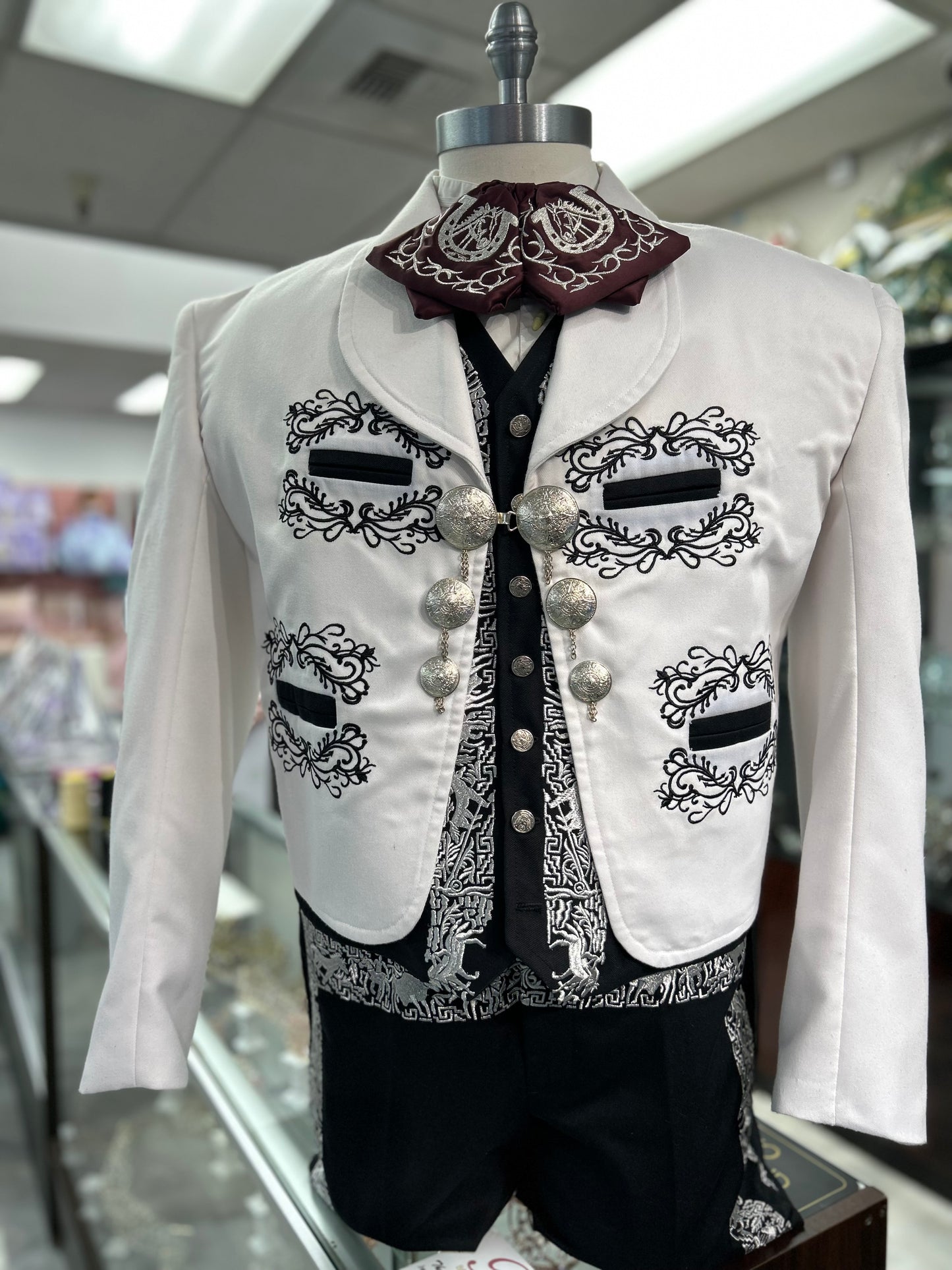 Charro Suit White W/ Black Embroidery