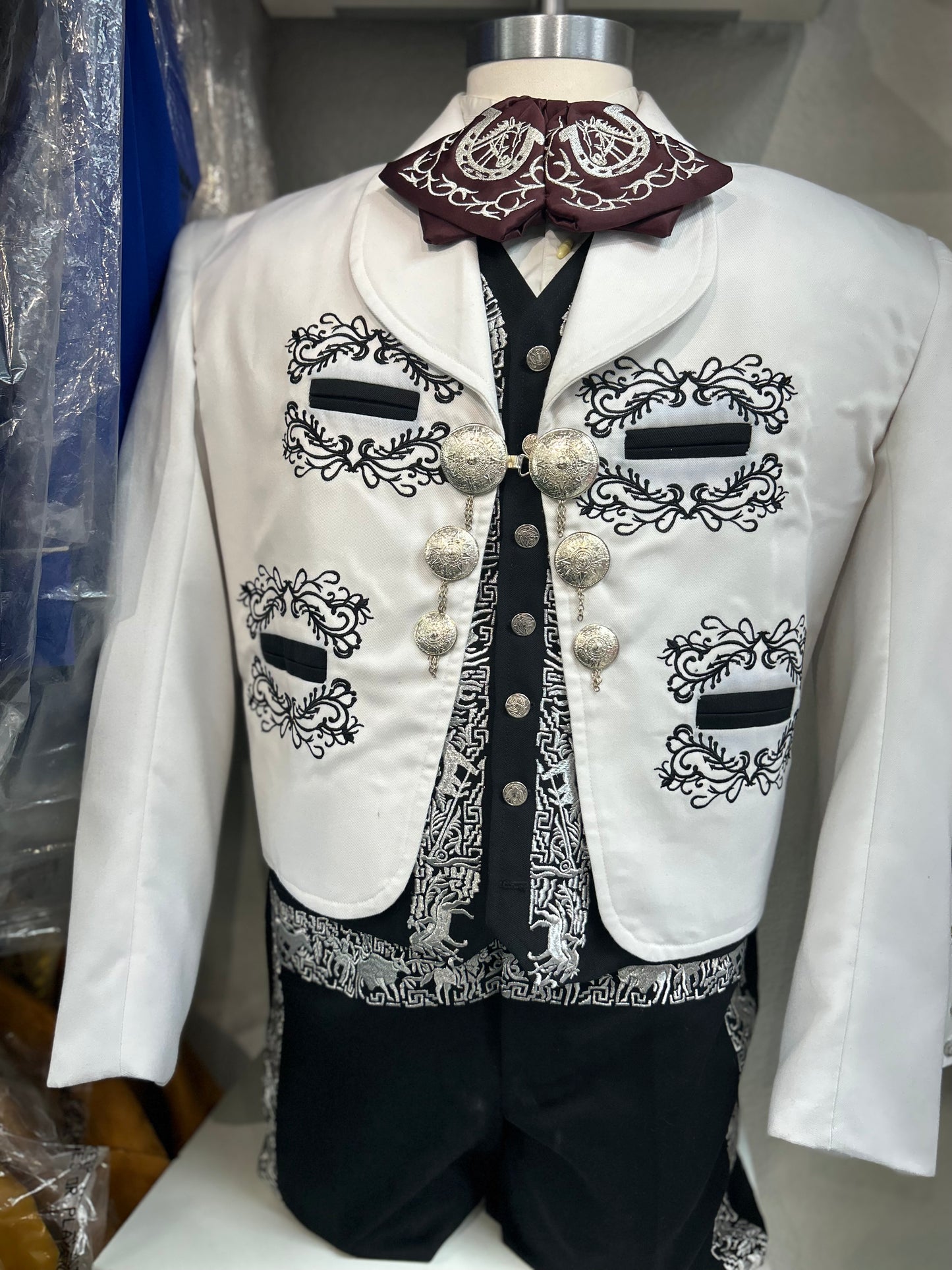 Charro Suit White W/ Black Embroidery