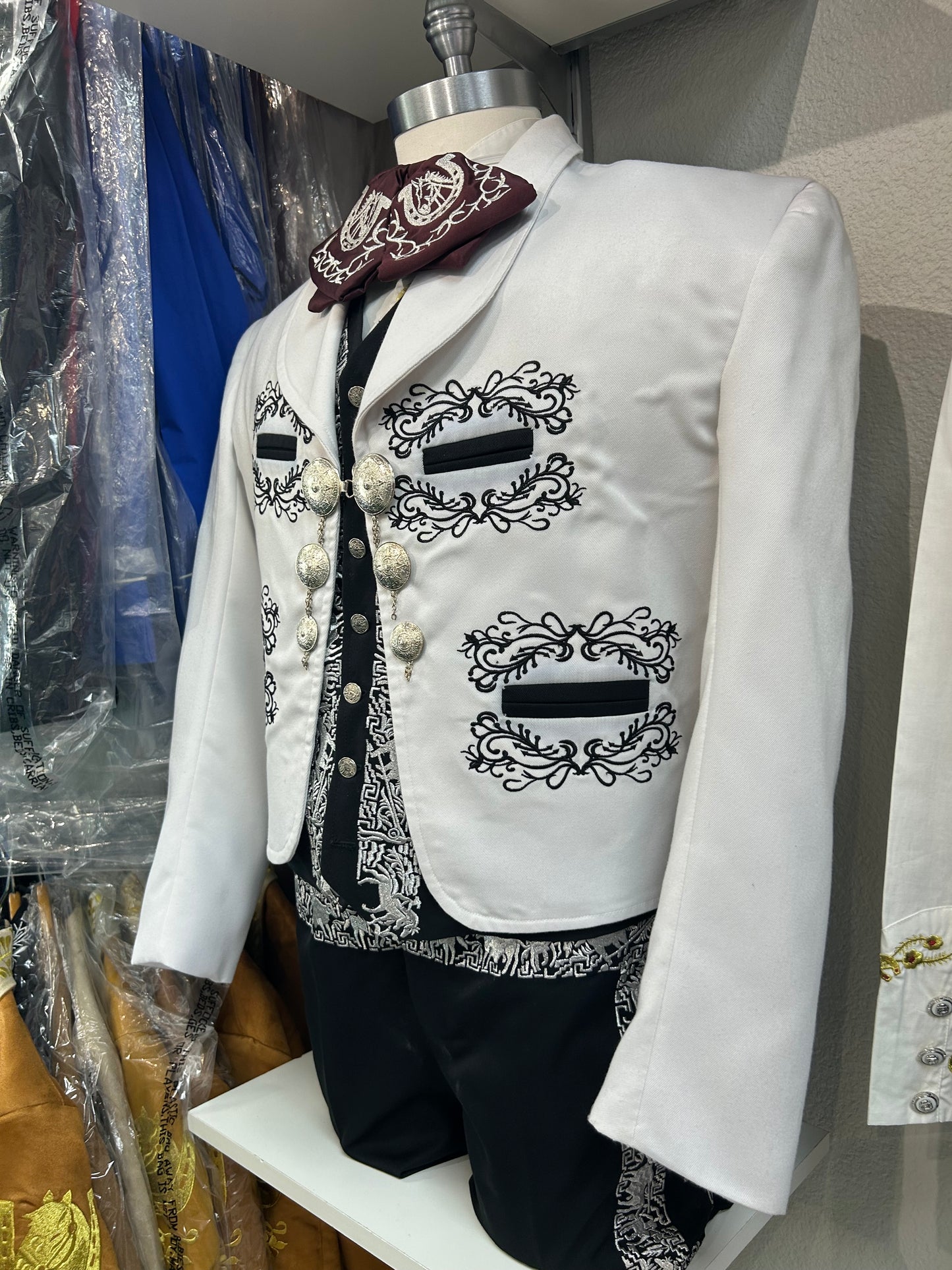 Charro Suit White W/ Black Embroidery