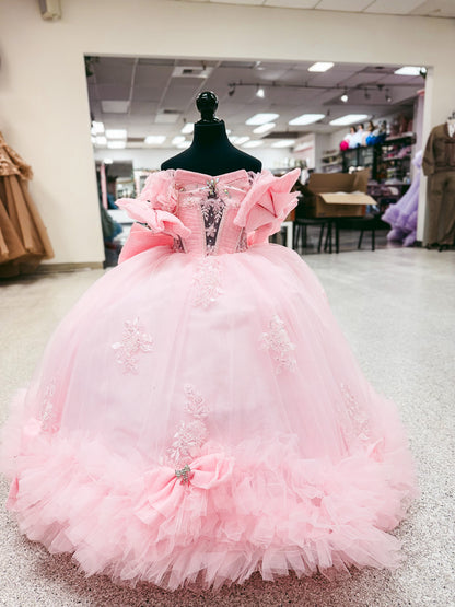 Pink Petal Bow Mini Quinceañera Gown
