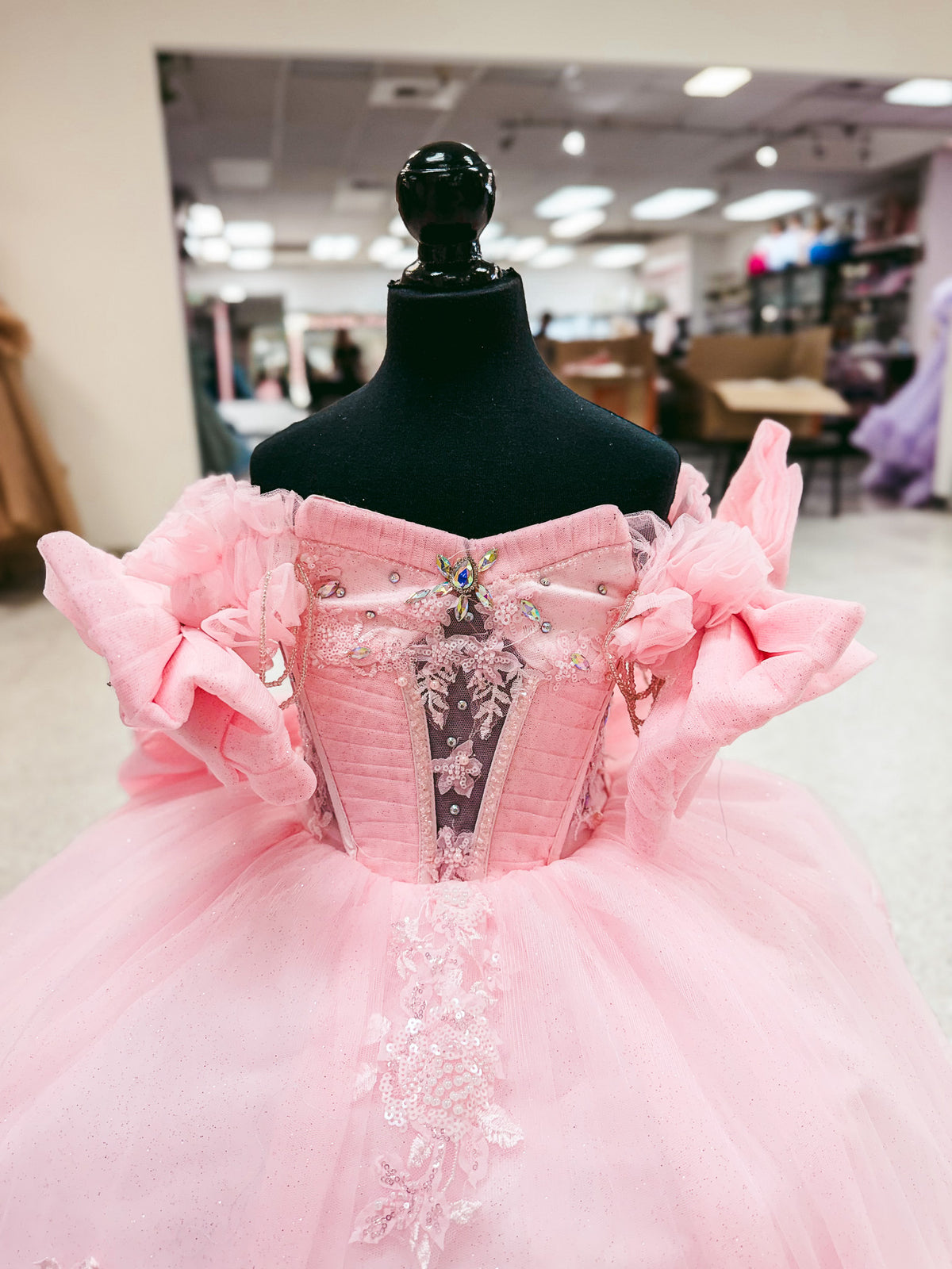 Pink Petal Bow Mini Quinceañera Gown
