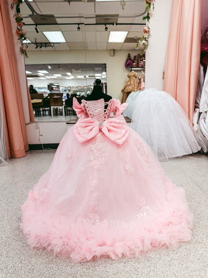 Pink Petal Bow Mini Quinceañera Gown