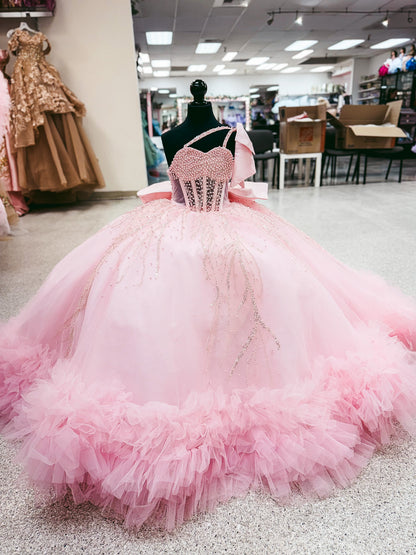 Pink Sparkle Cascade Mini Quinceañera Gown