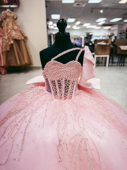 Pink Sparkle Cascade Mini Quinceañera Gown